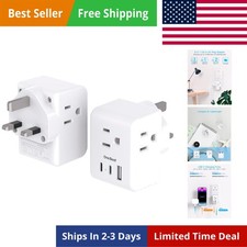 2 Pack to UK Ireland Travel Plug Adapter, Type G Power Plug Adapter with 3 O...