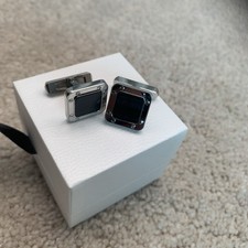 Cartier Sterling Silver Santos Onyx Cufflinks 925 Authentic Excellent condition 