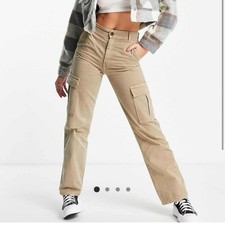 Stradivarius STR Straight Leg Cargo Trouser In Stone UK 8 EU 36