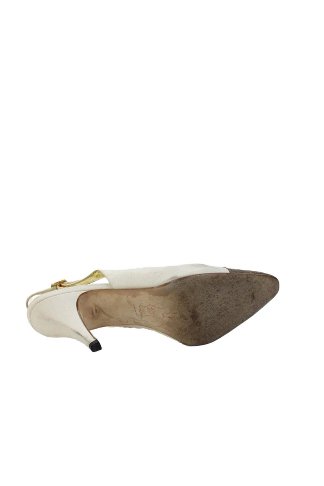 Rene Mancini Mujer Texturizado Punta Punta Slingback Tacones Blancos Talla 37 EUR Foto 4 de 4