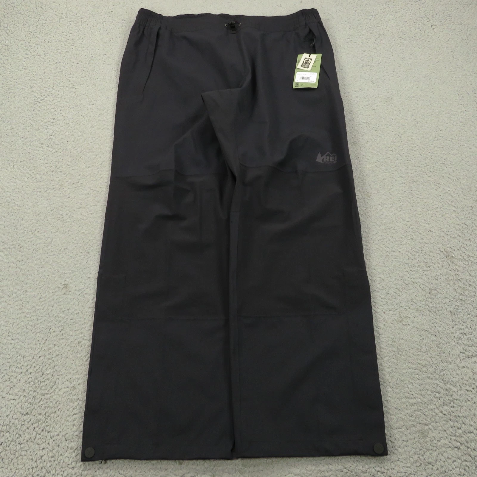 REI Co-Op Pants Mens XL Black Waterproof Rain Wind Shell Layer Stretch Zip Trek