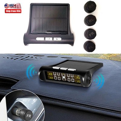 Solar Power TPMS Car SUV Tire Pressure Alarm Monitor System Security 4 Sensor