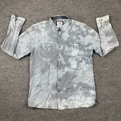 Thread & Cloth Indigo Dyed Striped Button Down Shirt XL Acid Wash Distressed