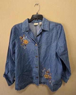 Classic Elements Women's Denim Jacket Floral Embroidery Size XL (18)