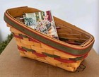 Longaberger Handwoven Small Slanted Basket Red Green Accents Liner & Protector — photo 1