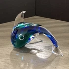V Nason & C. Murano Hand Blown Art Glass Dolphin  5.75”  ~ Blue & Green