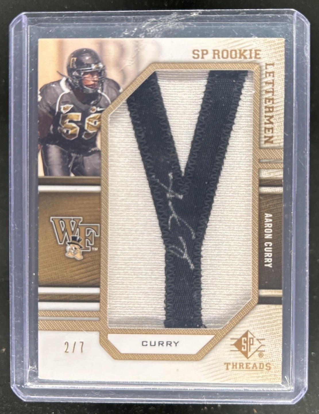 Aaron Curry SP Threads #225 Rookie Lettermen Gold Autograph