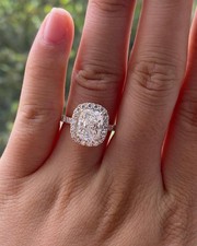 Halo Style Cushion Cut Cubic Zirconia 925 Sterling Silver Art Deco Wedding Ring