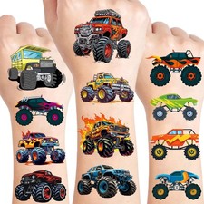 100 Pcs Monster Truck Temporary Tattoos for Kids, 2'' x 2'' Individually Wrappe