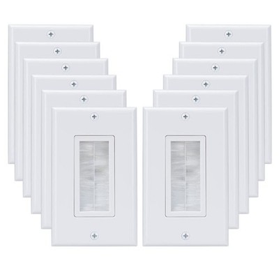1 Gang Brush Wall Plate Decora Style White Brush Wall for Passing Through Spe...