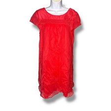 60s Gaymode Penneys Women's 36 Nylon Nightgown Red Chiffon Overlay Lace Flowers