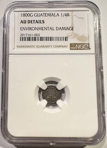 1800 G Guatemala Silver 1/4 Real Cuartillo Lion and Castle NGC AU Details Scarce