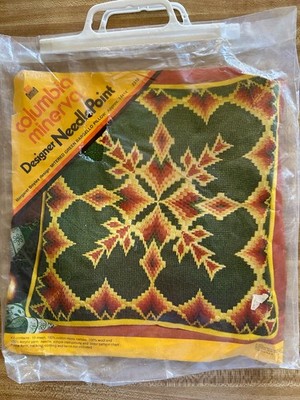 VTG Columbia Minerva 1973 Needlepoint Pillow #2316, Partially Done, MCM, 14x14''