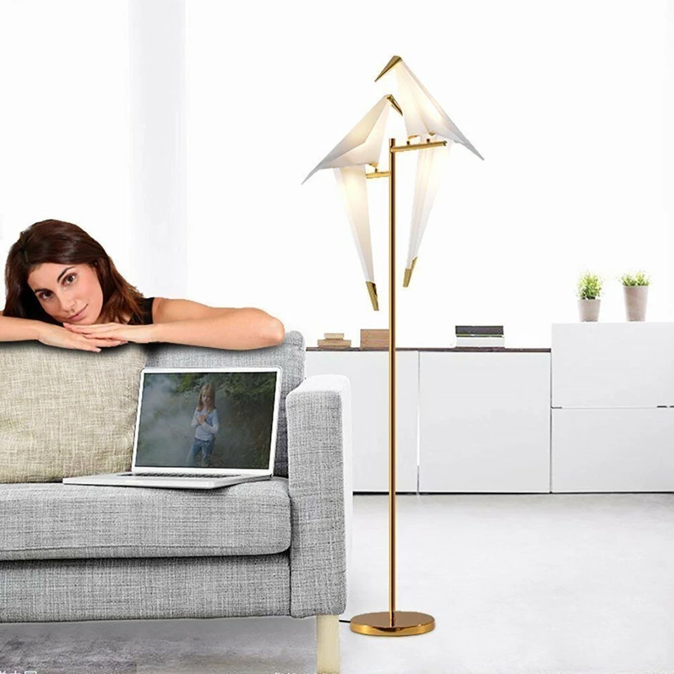 Double Crane Iron LED Lights Origami Swing Bird Bedroom Living Room Floor Lamps - Image 3 of 4
