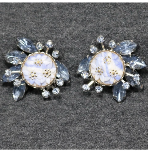 vintage costume jewelry judy lee blue rhinesone clip on Earrings