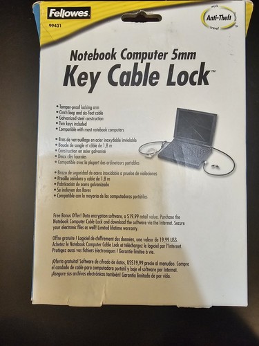 Fellowes Notebook Computer 5mm Key Cable Lock - Photo 2/2