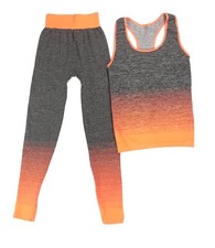 Women's 2 Piece Workout Tank Top  Legging Yoga Gym Running Athletic Set- Orange