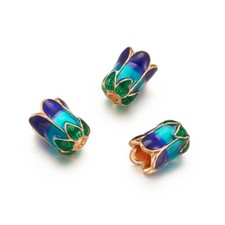 10 pcs 5-Petal Light Gold Alloy Bead Caps with Enamel Findings 11x8mm Hole 2mm