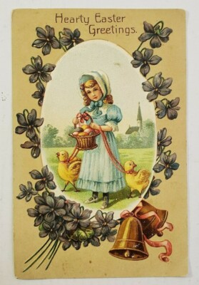 Hearty Easter Greetings - Postcard Posted 3/25/1921 ~ Ben Franklin Stamp