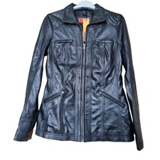 Bnwt Helium Black Leather Y2k Jacketuk 10 17" Ptp 26" Length Small Mark On Zip