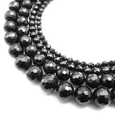 Black Tourmaline Faceted Round Beads 6mm 8mm 10mm 12mm 15.5" Strand