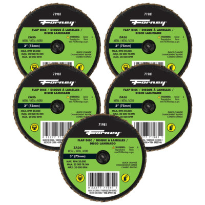 Forney Industries Quick Change Flap Disc, 36 Grit, 3 in (5-Pack of Forney 71981)