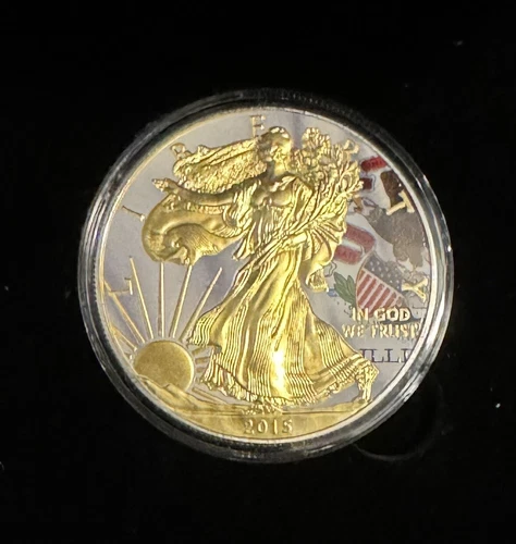 Illinois US State Flag Liberty Eagle 1 oz paint Silver Coin Gilded 2015 Box COA