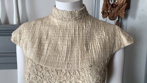 Vintage 1960s Jackie Kennedy suit dress set bolero jacket mink ivory ribbon mini - Picture 5 of 24