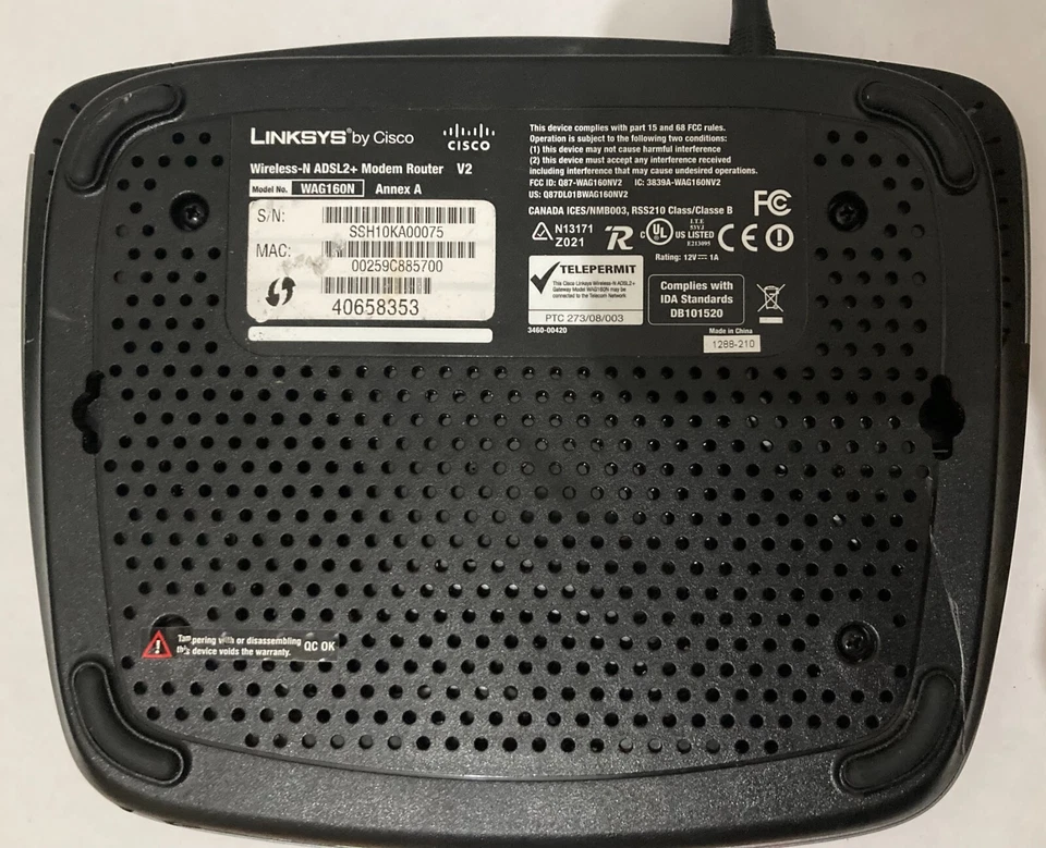 Cisco Linksys WAG160N Wireless-N ADSL2+ Modem Router 802.11N 300mbps WIFI Dual - Image 3 of 3
