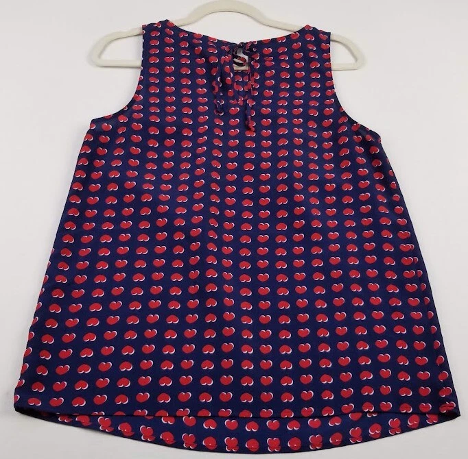 Camiseta sin mangas Kenar para mujer pequeña S azul rojo corazones sin mangas plisada día de San Valentín Foto 3 de 4