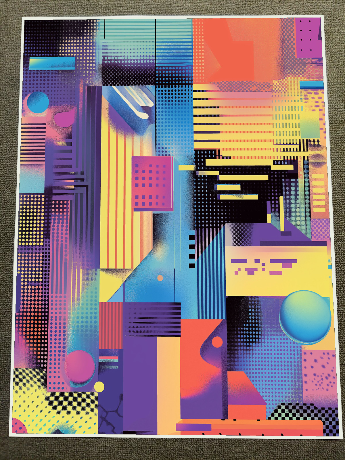 Retro vaporwave abstract geometric pop art design poster 18x24in