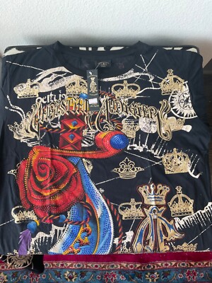 Christian Audigier Crown / Rose / Dword Sequin Men's SS Shirt 2XL