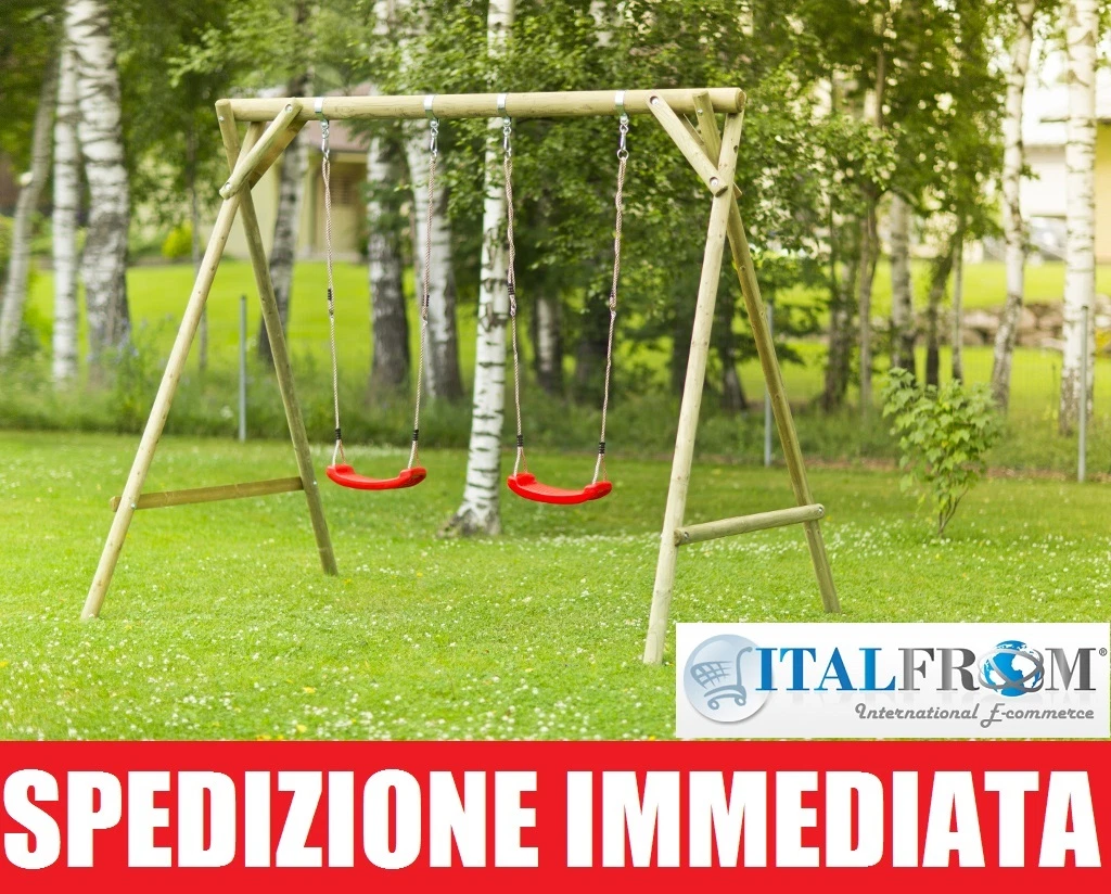 AXI Altalena Per Bambini Con Telaio In Legno E Sedile In Blu/giallo | Altalena Per Bambini In Legno In Marrone | Altalena Esterna Per Bambini Dai 9 | Leroy Merlin