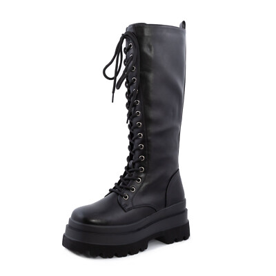 Stiefel Frau Al Up Knie Geschnürt Winter Flatform Kunstleder Toocool HJ81