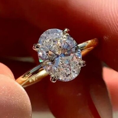 2.50CTW Oval Cut DVVS1 Moissanite Wedding Engagement Ring 14k Yellow Gold Plated