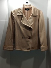 Talbot's Women's Blazer Size 12 Tan Double Breast Button Closure Lined Cuffed...