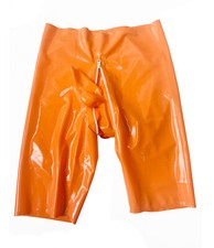 Orange latex gummi shorts codpiece hidden two sheath high waist 0.4mm