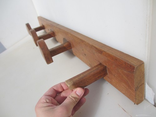 Large Vintage Wooden Coat Rack Hat Hangers Hooks Old French Wood Antique 36"W - Picture 18 of 22