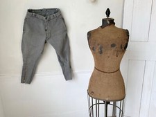 Vintage Riding Pants Thick Ribbed Gray Cotton  Wool Men's Circa 1940s Fren