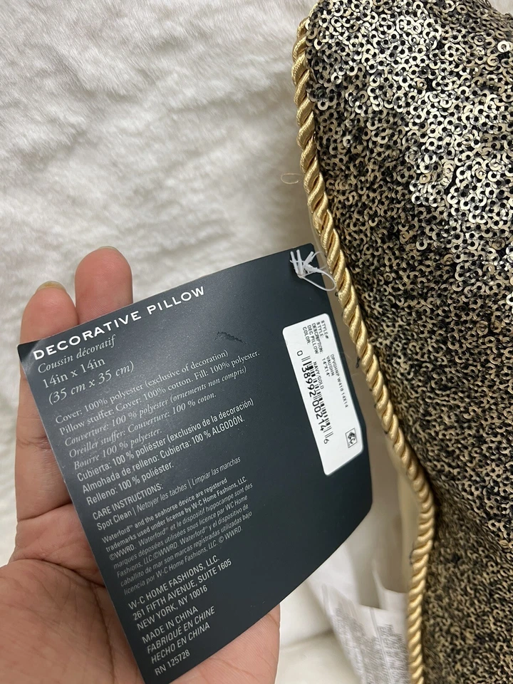 Waterford Vaughn 14”x14” Almohada Decorativa Dorado Negro Lentejuelas NUEVO Foto 3 de 4