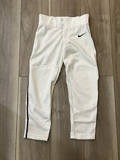 Nike Boys Vapor Select Baseball Pants Full Length BQ6443-100 White Navy Piped XS