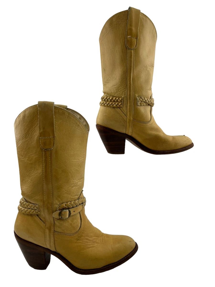 Ladies Town Country Tan Leather Stacked Heel Western Cowgirl