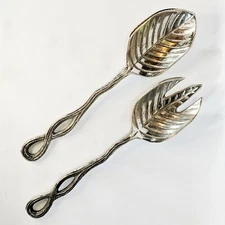 Salad Serving Set Twisted Vines Leaves Silvertone Rustic
