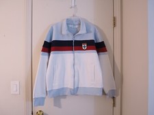 Vtg PARTS 1972 Blue  White Cotton Blend Stripes Logo Pockets Sweat Jacket Sz L