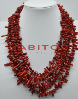 5 Strands Red Coral Torsade Necklace