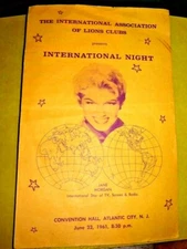 VINTAGE  PAMPHLET INTERNATIONAL LIONS CLUBS JANE MORGAN ATLANTIC CITY NJ 1961