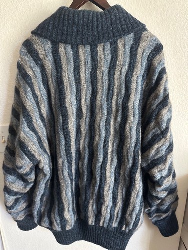 Chaqueta de bombardero vintage ZILLI gruesa azul tejido 3D cuello chal CARDIGAN talla L/4 - Imagen 10 de 14