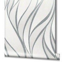 Vliestapete Wellen Grafisch Weiß Grau Glanz Novamur Hailey 82233 (3,24€/1Qm)
