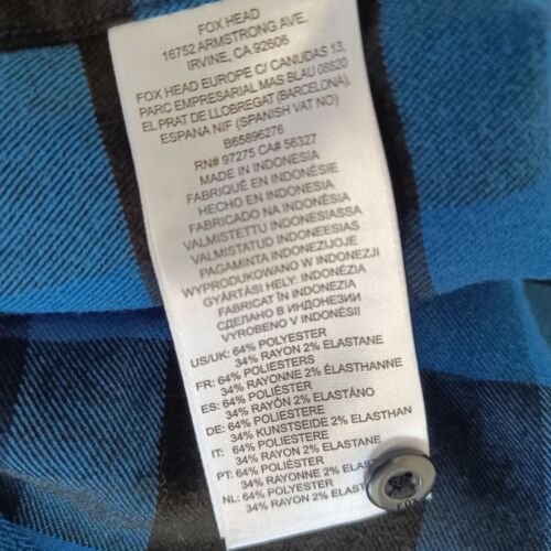 Fox Racing Flannel Shirt 'Rovar' Blue Check Mens Size Medium - Picture 10 of 11