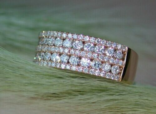 2Ct Round Cut Real Moissanite Women's Eternity Wedding Ring 14k Rose Gold Plated - Picture 3 of 6